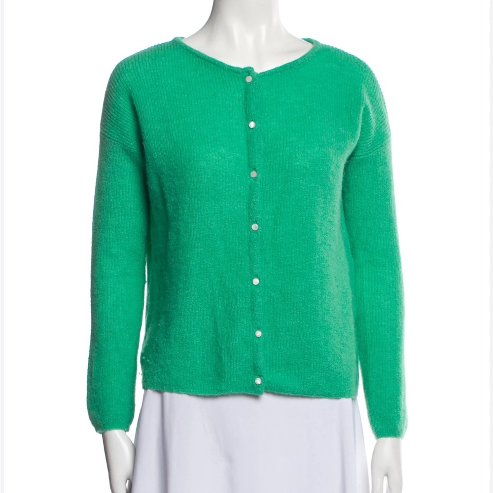 Sezanne Mohair Pearl Button Cardigan in Green - Picture 3 of 14